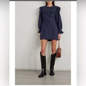 Women's Blue Minore Ruffled Broderie Anglaise-trimmed Ribbed Cotton Mini XXS